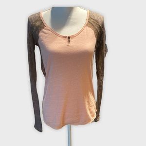 Free People Peach and Brown Lace Top Size Small